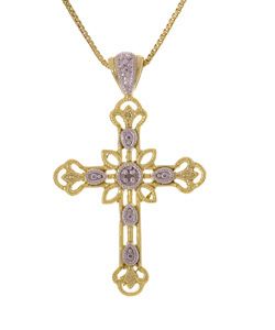 18kt Gold SS Diamond Cross Necklace Free Gift