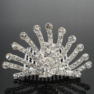 New Peacock Style Rhinestone Crown Tiara Wedding Bridal Hair Comb Pin