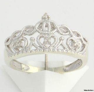 04ctw Genuine Diamond Crown Ring   10k White Gold Accent Open Cut