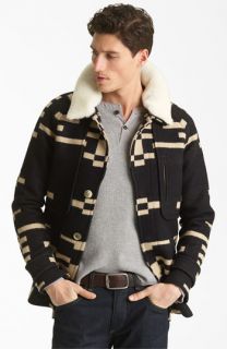 Pendleton Portland Collection Archive Virgin Wool Coat with Genuine Shearling Collar