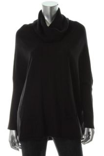  Black Ribbed Dolman Sleeve Boxy Cowl Neck Pullover Sweater L