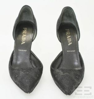Prada Black Jacquard Print Point Toe DOrsay Heels Size 39