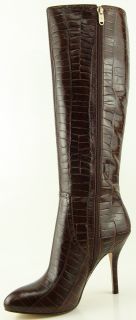 Joan David Brown Croco Leather Womens Designer Knee High Platform Heel
