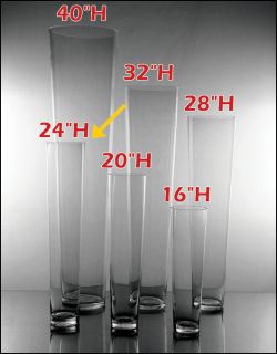  EA   (6 PCS) 24H CLEAR GLASS TAPERED CYLINDER VASES WEDDING WHOLESALE