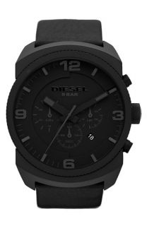 DIESEL® Round Dial Chronograph Leather Strap Watch