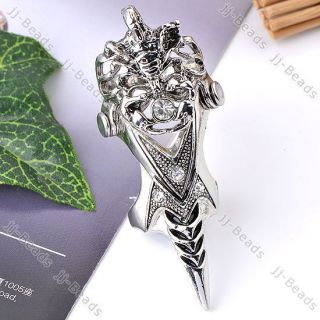 1x Crystal Knight Armour Scorpion Long Full Finger Knuckle Ring Gothic