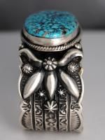 Navajo Darryl Becenti Sterling Silver Kingman Birds Eye Turquoise Cuff