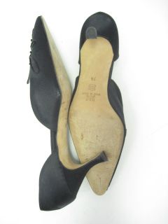 Silvia Florentina Black Satin DOrsay Pumps Shoes Sz 7