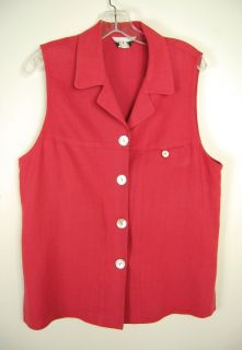 David Dart Red Sleeveless Linen Vest Top Blouse Jacket V Neck Collar s