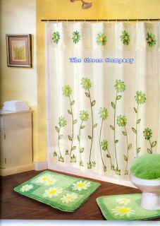 6pcs Green Daisy Bathroom Shower Curtain Rug Mat Set