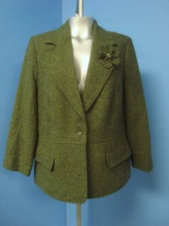 Daisy Fuentes Green TWEED WOOL Women Blazer Suit Jacket SZ 16W