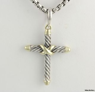 David Yurman Cable Cross Pendant Necklace   14k Yellow Gold Sterling