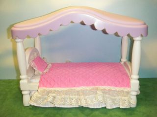Barbie Size Little Tikes Canopy Bed with 1985 Barbie Bedding