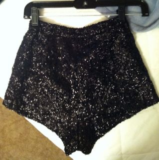 Black Sequin High Waist Shorts