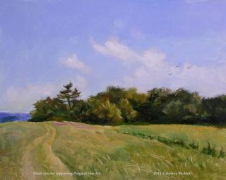 Road Across The Field Damariscotta Maine Art Landscape Painting