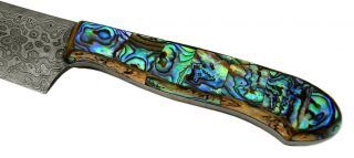 handmade damascus chef kitchen knife with abalone handle