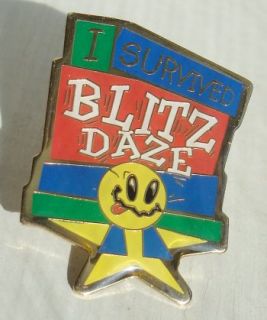  vest pin and  i survived blitz daze smiley wal mart vest pin