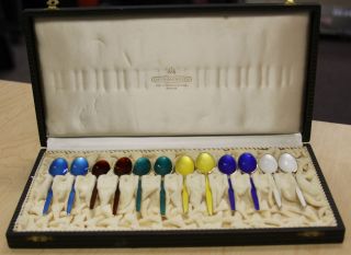 David Andersen Set of 12 Multi Colored 925 Sterling Silver Spoons from