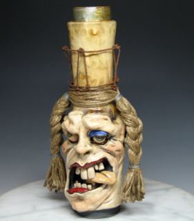Raku Freak Art Hillbilly Bottle by Face Jug Maker Dan
