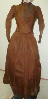 Orig Vtg Antique Victorian 2pc Bustle Dress Gown GR8 Cond