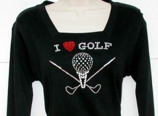 Rhinestone Embellished Tee Shirt I Love Golf 