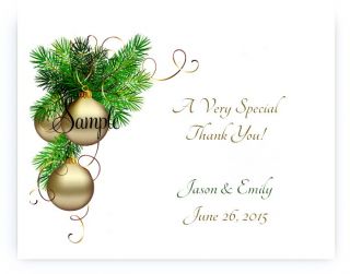 Personalized Custom Gold Christmas Bulb Wedding Bridal Thank You Cards