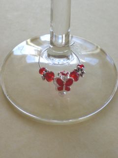  Set of 6 Butterflies Pearls Wine Glass Charms