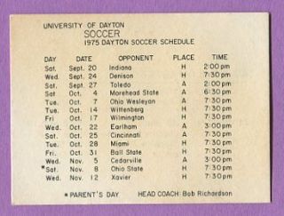 1975 University of Dayton Flyers Soccer Schedule K0411