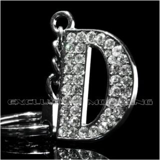 Silver Plated Metal Bling Rhinestone Keychain Letter D