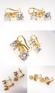 High Quality 3 Total Carat Diamond Stud Drop Earrings Solid 14k Gold