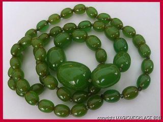  Very Rare and LARGE Antique Green Amber butterscotch bakelite necklace