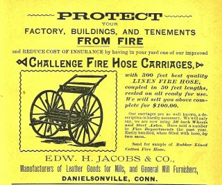 1888 EDWARD JACOBS COMPANY DANIELSVILLE CT FIRE HORSE CARRIAGE