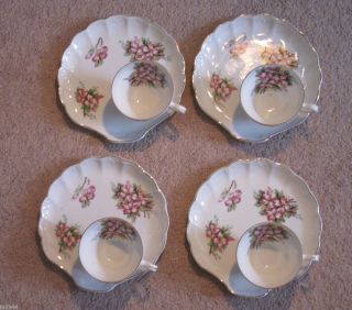 Vintage China Snack Set 8 Scalloped Seachelled Shaped 4 Plates 4 Cups