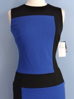 New Sandra Darren Sleeveless Stretch Knit Color Sheath Dress Blue