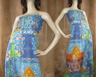 Boston Proper Long Floral Maxi Sun Dress s 6 8 Blue New