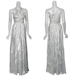 Aidan Mattox Silver Foil Print Evening Gown Dress New
