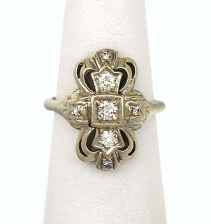 Art Deco 14k White Gold Ladies Diamond Ornate Ring
