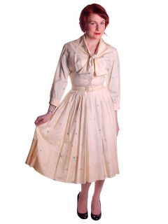 Vintage Silk Day Dress Pavion David Barr 1950s 36 24 Free Palm Tree
