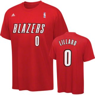 Damian Lillard Adidas Red Name and Number Portland Trail Blazers T
