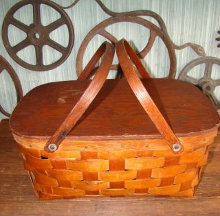 Vintage Storage Decorative Wood Handles Sewing Picnic Carry Wooden