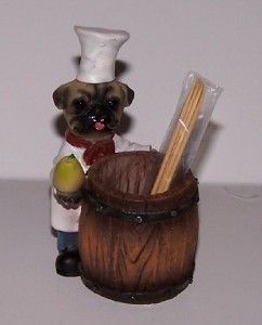 Pug Chef Dog Toothpick or Ring Holder Resin Figurine in Gift Box