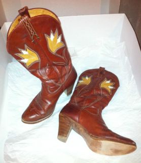 Dan Post Red Maroon Brown Tan Leather Women Cowboy Boots size 7 M