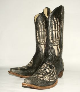 260 Corral Mens A2302 Black Crackle Western Boot with Skull Bone