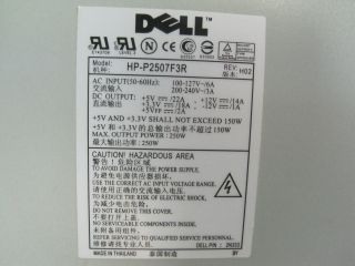 Dell Dimension 8200 250 watt Desktop Power supply hp p2507f3r rev 02