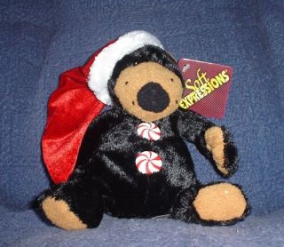 DanDee 9 Stuffed Animal Black Bear Wearing Santa Hat Stocking Stuffer