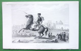 INDIA Mogul Trooper on Horse   1837 Antique Print by W. Daniell