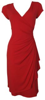 Red Cap Sleeve Faux Wrap Day Dress Size 8 10 12 14 16 New