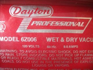 dayton professional wet dry vacuum model 6z006