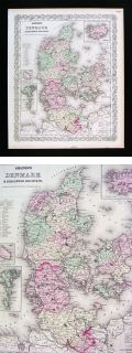1874 Colton Map   Denmark Iceland Copenhagen Jutland Zealand