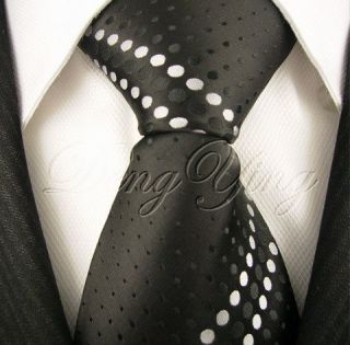 DENG YING New Pattern Black White Jacquard Woven Mens 100% Silk Ties